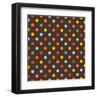 Pattern or Texture with Colorful Polka Dots on Dark Brown Background-IngaLinder-Framed Art Print