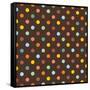 Pattern or Texture with Colorful Polka Dots on Dark Brown Background-IngaLinder-Framed Stretched Canvas