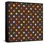 Pattern or Texture with Colorful Polka Dots on Dark Brown Background-IngaLinder-Framed Stretched Canvas