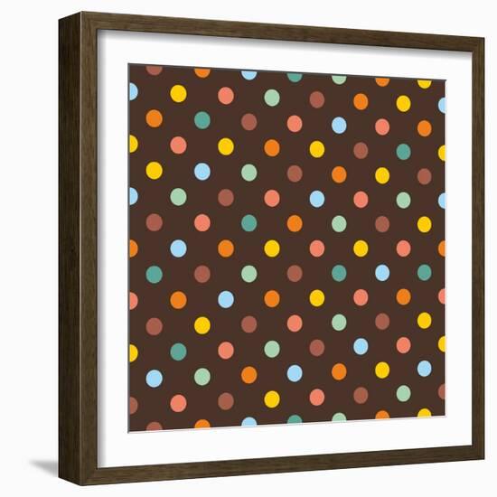 Pattern or Texture with Colorful Polka Dots on Dark Brown Background-IngaLinder-Framed Art Print