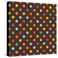 Pattern or Texture with Colorful Polka Dots on Dark Brown Background-IngaLinder-Stretched Canvas