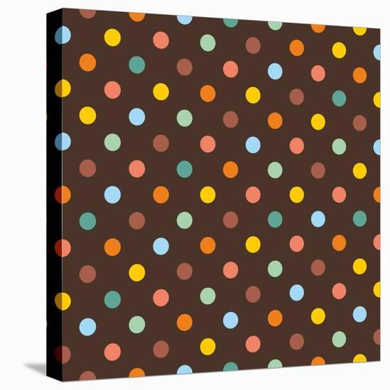 Pattern or Texture with Colorful Polka Dots on Dark Brown Background-IngaLinder-Stretched Canvas