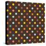 Pattern or Texture with Colorful Polka Dots on Dark Brown Background-IngaLinder-Stretched Canvas