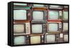 Pattern Wall of Pile Colorful Retro Television (Tv) - Vintage Filter Effect Style.-jakkapan-Framed Stretched Canvas