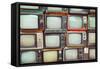 Pattern Wall of Pile Colorful Retro Television (Tv) - Vintage Filter Effect Style.-jakkapan-Framed Stretched Canvas