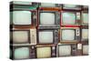 Pattern Wall of Pile Colorful Retro Television (Tv) - Vintage Filter Effect Style.-jakkapan-Stretched Canvas