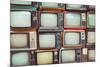 Pattern Wall of Pile Colorful Retro Television (Tv) - Vintage Filter Effect Style.-jakkapan-Mounted Photographic Print