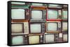 Pattern Wall of Pile Colorful Retro Television (Tv) - Vintage Filter Effect Style.-jakkapan-Framed Stretched Canvas