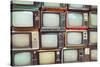 Pattern Wall of Pile Colorful Retro Television (Tv) - Vintage Filter Effect Style.-jakkapan-Stretched Canvas