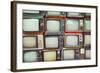 Pattern Wall of Pile Colorful Retro Television (Tv) - Vintage Filter Effect Style.-jakkapan-Framed Photographic Print