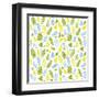 Pattern with Blue, Green and Yellow Leaves-Anna Ivanir-Framed Art Print