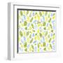 Pattern with Blue, Green and Yellow Leaves-Anna Ivanir-Framed Art Print