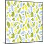 Pattern with Blue, Green and Yellow Leaves-Anna Ivanir-Mounted Art Print