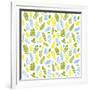 Pattern with Blue, Green and Yellow Leaves-Anna Ivanir-Framed Art Print