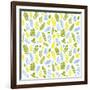 Pattern with Blue, Green and Yellow Leaves-Anna Ivanir-Framed Art Print