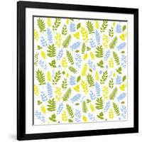 Pattern with Blue, Green and Yellow Leaves-Anna Ivanir-Framed Art Print