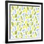 Pattern with Blue, Green and Yellow Leaves-Anna Ivanir-Framed Art Print