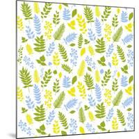 Pattern with Blue, Green and Yellow Leaves-Anna Ivanir-Mounted Art Print