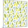 Pattern with Blue, Green and Yellow Leaves-Anna Ivanir-Mounted Art Print