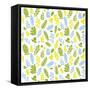 Pattern with Blue, Green and Yellow Leaves-Anna Ivanir-Framed Stretched Canvas