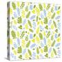 Pattern with Blue, Green and Yellow Leaves-Anna Ivanir-Stretched Canvas