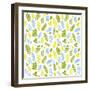 Pattern with Blue, Green and Yellow Leaves-Anna Ivanir-Framed Art Print