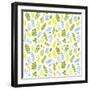 Pattern with Blue, Green and Yellow Leaves-Anna Ivanir-Framed Art Print