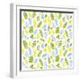 Pattern with Blue, Green and Yellow Leaves-Anna Ivanir-Framed Art Print