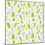 Pattern with Blue, Green and Yellow Leaves-Anna Ivanir-Mounted Art Print