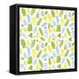 Pattern with Blue, Green and Yellow Leaves-Anna Ivanir-Framed Stretched Canvas