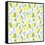 Pattern with Blue, Green and Yellow Leaves-Anna Ivanir-Framed Stretched Canvas