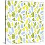 Pattern with Blue, Green and Yellow Leaves-Anna Ivanir-Stretched Canvas