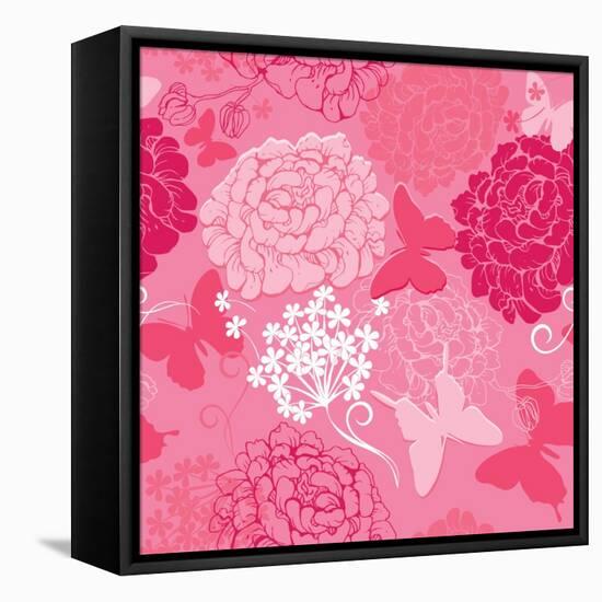 Pattern with Butterflies Silhouettes and Hand Drawn Flowers-lian2011-Framed Stretched Canvas