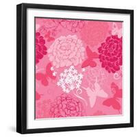 Pattern with Butterflies Silhouettes and Hand Drawn Flowers-lian2011-Framed Art Print