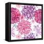Pattern with Pink Asters and Dahlia-UyUy-Framed Stretched Canvas