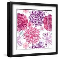 Pattern with Pink Asters and Dahlia-UyUy-Framed Art Print