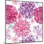 Pattern with Pink Asters and Dahlia-UyUy-Mounted Art Print