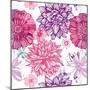 Pattern with Pink Asters and Dahlia-UyUy-Mounted Art Print