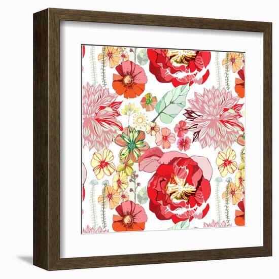 Pattern with Red Flowers-UyUy-Framed Art Print