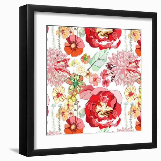 Pattern with Red Flowers-UyUy-Framed Art Print