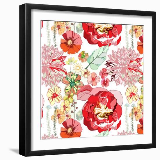 Pattern with Red Flowers-UyUy-Framed Art Print