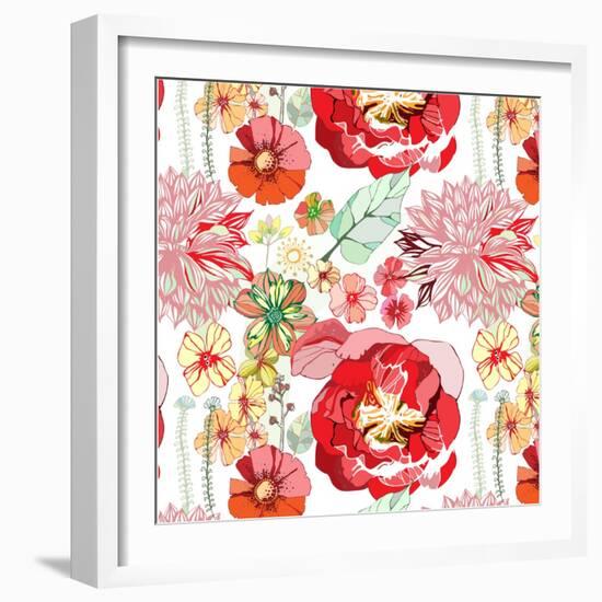 Pattern with Red Flowers-UyUy-Framed Art Print