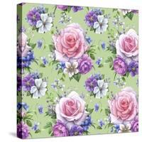 Pattern with Roses and Hellebore-Maria Rytova-Stretched Canvas