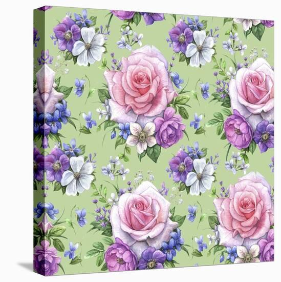 Pattern with Roses and Hellebore-Maria Rytova-Stretched Canvas