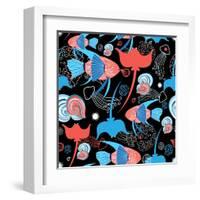 Pattern with Stingray and Fish-Tatiana Korchemkina-Framed Art Print