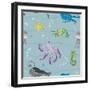 Pattern with the Inhabitants of  Marine World-Little_cuckoo-Framed Art Print