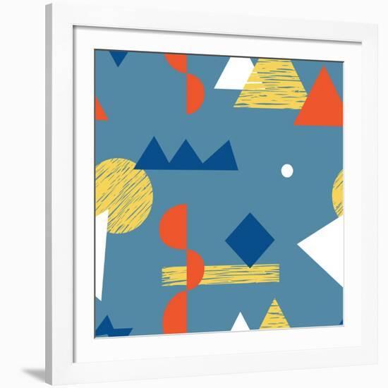 Pattern with Various Geometric Shapes in Retro 80s Style-Radiocat-Framed Art Print