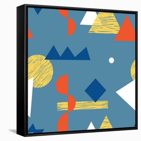 Pattern with Various Geometric Shapes in Retro 80s Style-Radiocat-Framed Stretched Canvas