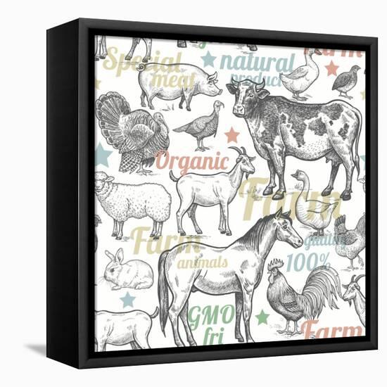 Pattern with Vintage Farm Animals-mamita-Framed Stretched Canvas