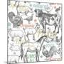 Pattern with Vintage Farm Animals-mamita-Mounted Art Print